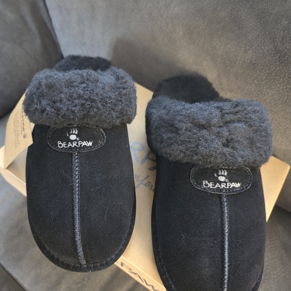BearPaw Shoes - Bearpaw Black Fuzzy Slippers
